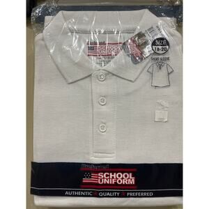 School Uniform Boys White Polo Shirt XL 18-20 Short Sleeve 100% Cotton